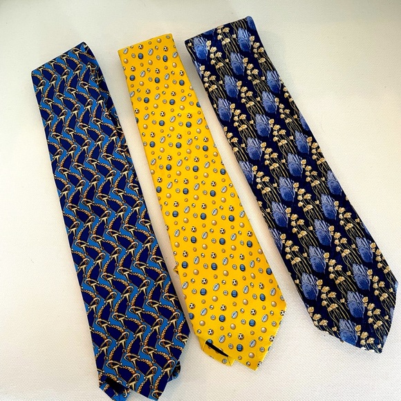 Men’s Vintage Silk Ties Celine Ferragamo Yellow and Blue - Picture 1 of 9